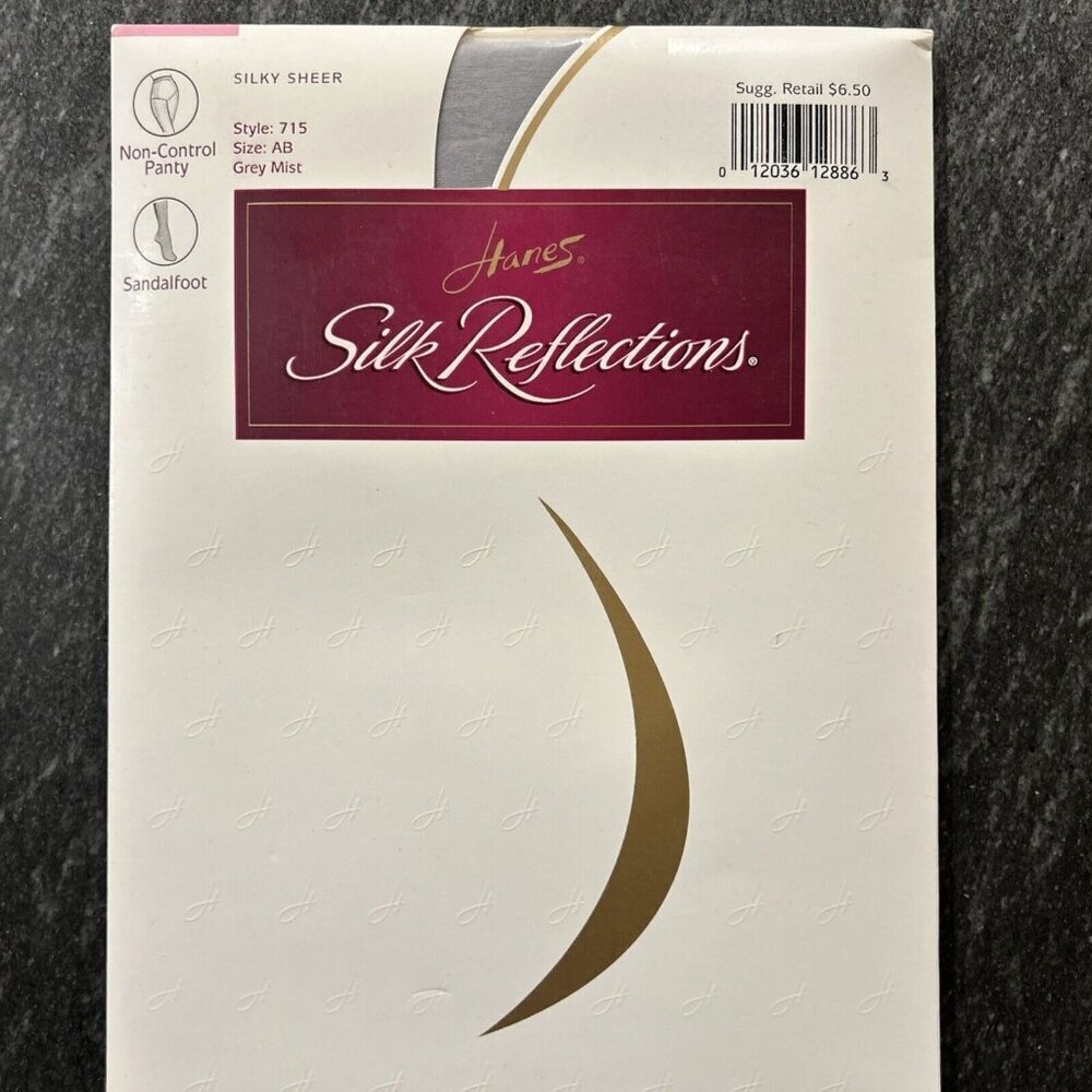 Hanes Silk Reflections Silky Sheer Pantyhose Grey Mist #715 Non-Control Size AB